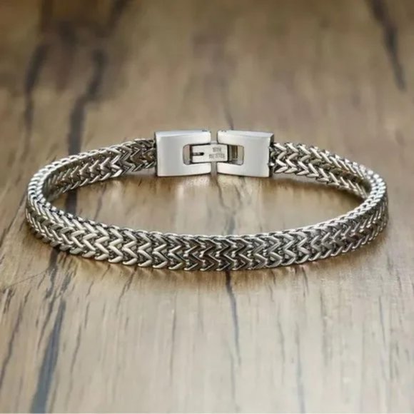 NEW Men’s Double Rope Chain Bracelet Stainless Sterling 9” Punk Silver Bracelet - Picture 4 of 8